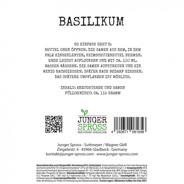 JUNGER SPROSS Botschaftsbeutel Chill & Grill Basilikum