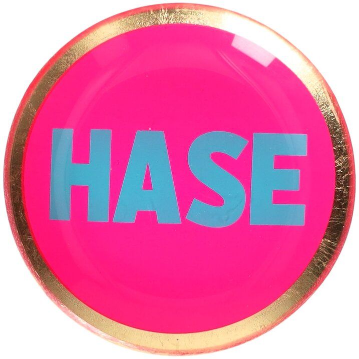 GIFTCAMPONY Love Plates, Glasteller S, Motiv: Hase, rund, neon pink