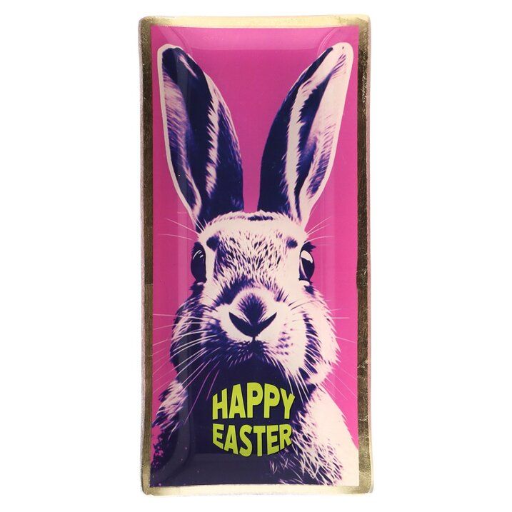 GIFTCAMPONY Love Plates, Glasteller L, Motiv: Hase, Happy Easter, pink