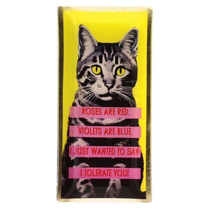 GIFTCAMPONY Love Plates, Glasteller L, Motiv: Katze, gelb