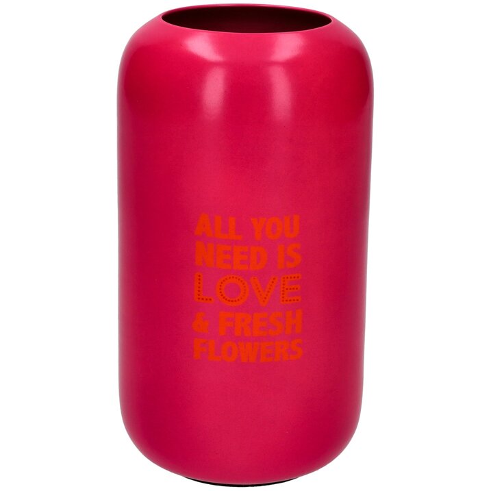 GIFTCAMPONY Goa, Vase, M(H16cm), Motive: All you need is love & fresh flowers, neon pink