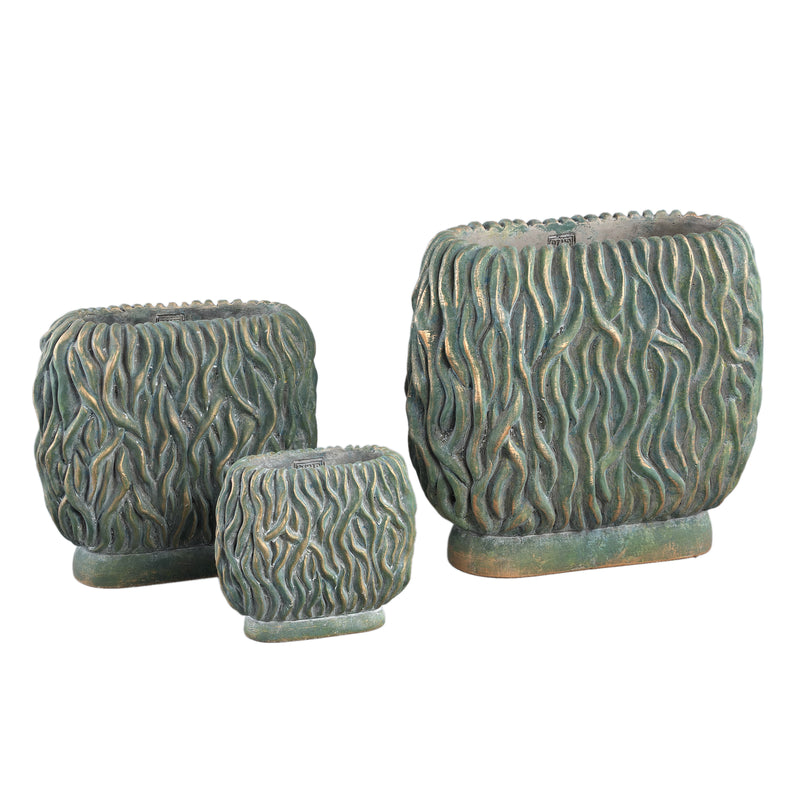 PTMD Brendan Green cement oval pot carved gold finish M