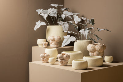 PTMD Evelynn White round cement pot low S