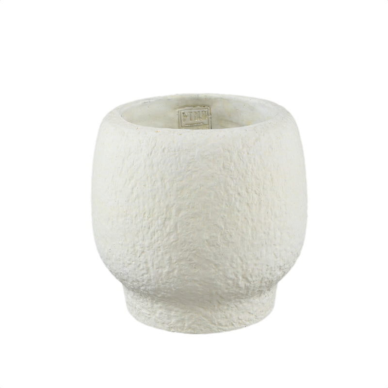 PTMD Evelynn White round cement pot on base L