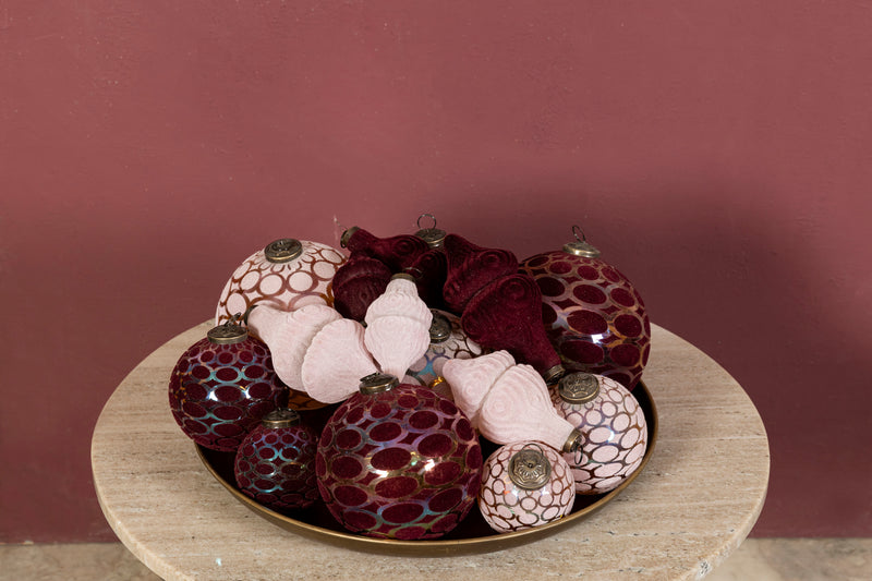 PTMD Jeyden Pink round glass ball flocking pattern S