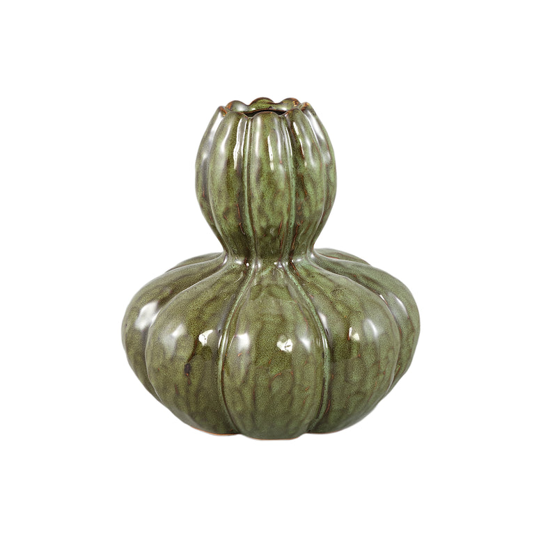PTMD Fardau Green glazed ceramic pumpkin shaped vase M