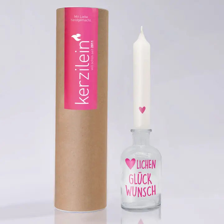 MEA-Living Glas mit Stabkerze pink,"HERZLICHEN GLÜCKWUNSCH"