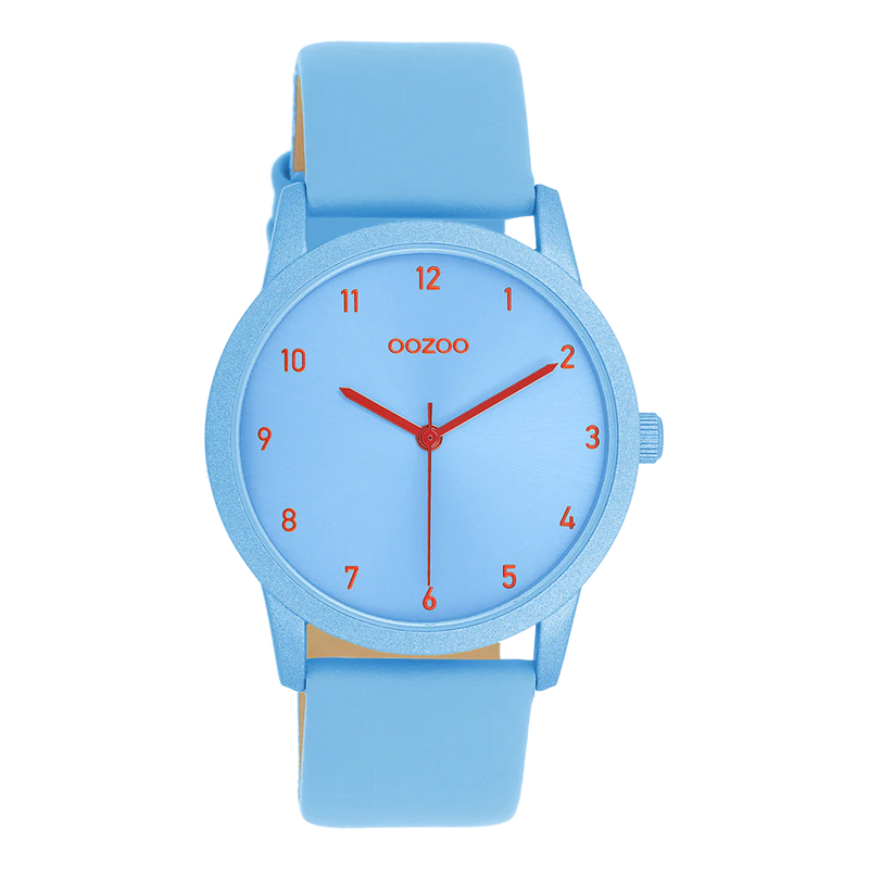 OOZOO Timepieces Damenuhr mit Lederarmband Hellblau