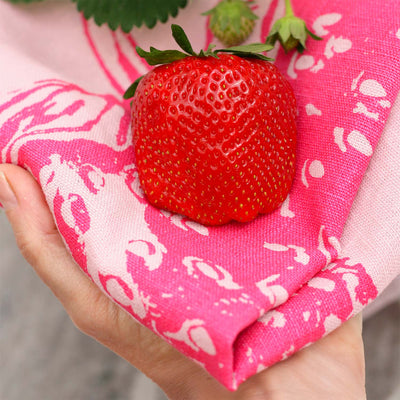 FROHSTOFF Geschirrtuch Leinen Rosa Erdbeere