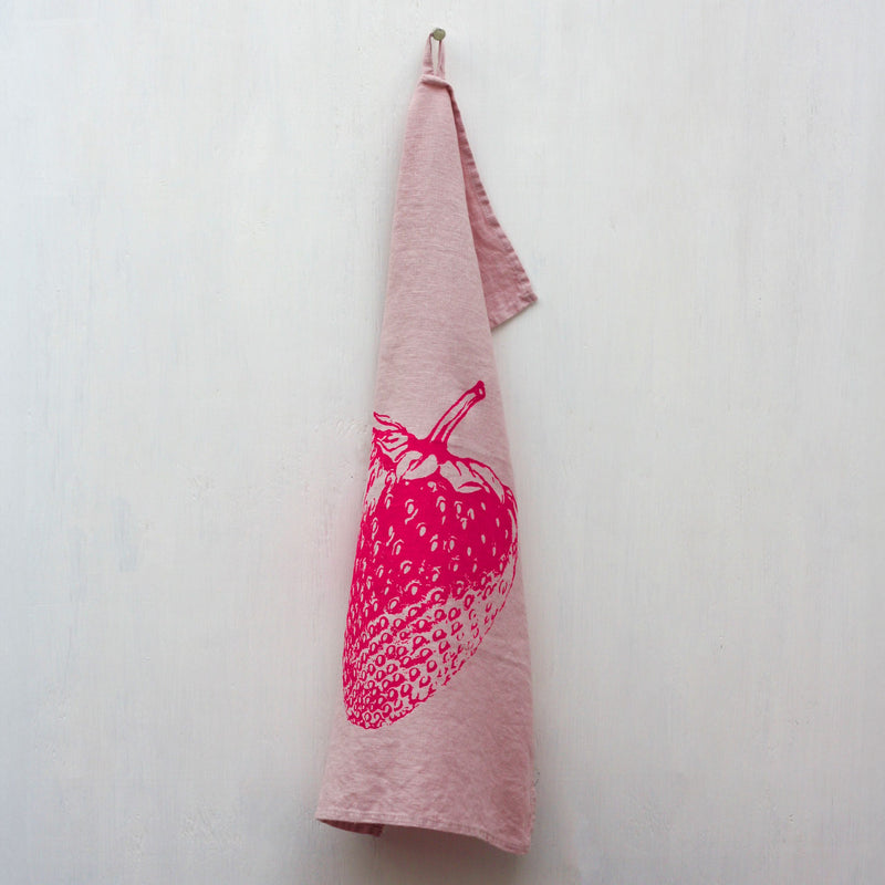 FROHSTOFF Geschirrtuch Leinen Rosa Erdbeere