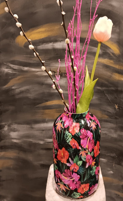 Blütenecht Metall Vase Blumen Motiv S