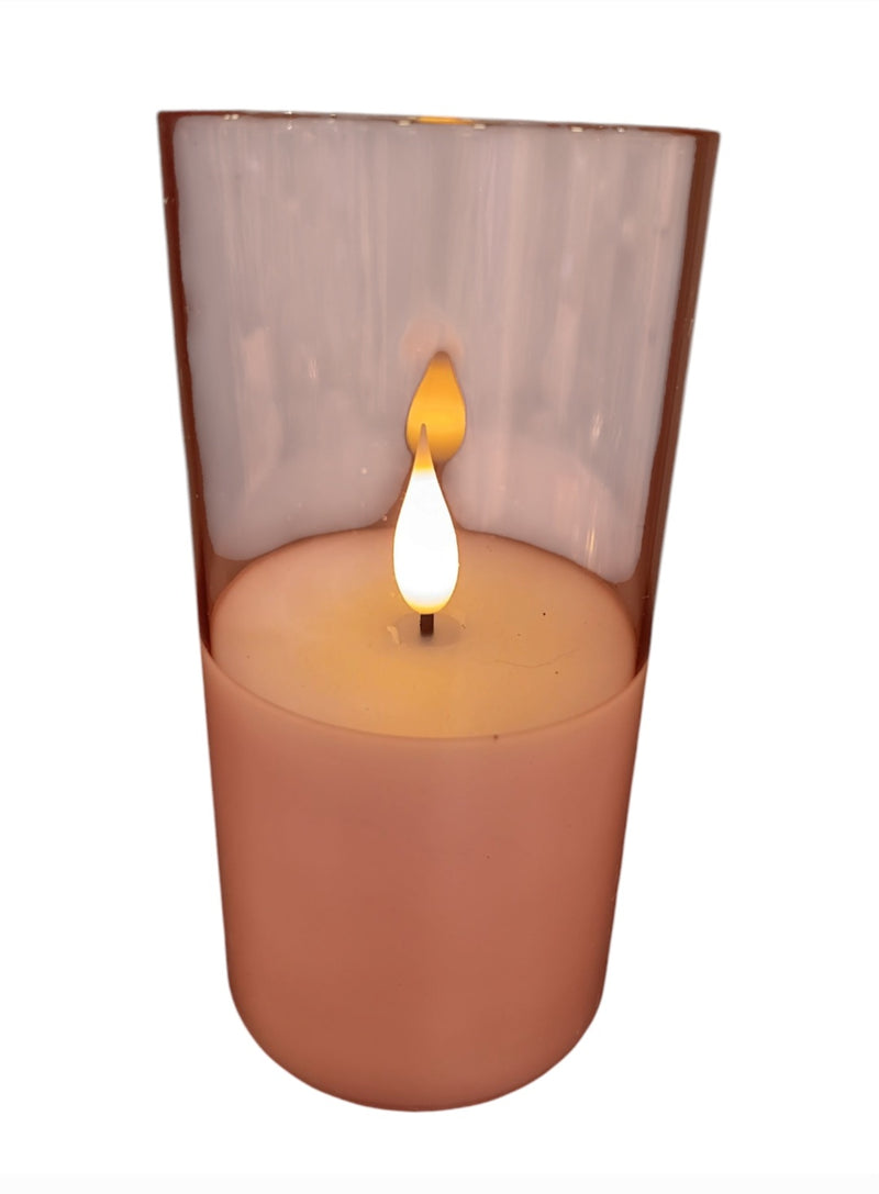 Blütenecht LED Kerze im Glas Rosa M