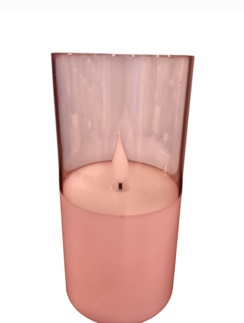 Blütenecht LED Kerze im Glas Rosa M