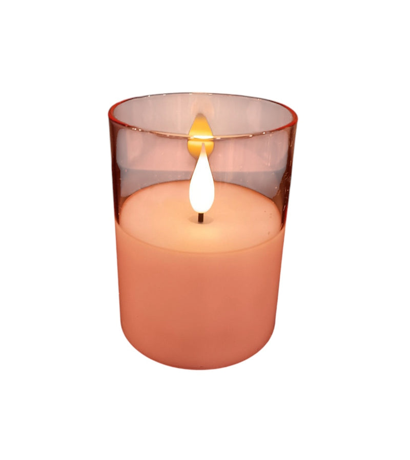 Blütenecht LED Kerze im Glas Rosa S