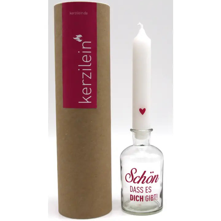 MEA-Living Glas mit Stabkerze pink, "SCHÖN,DASS ES DICH GIBT"