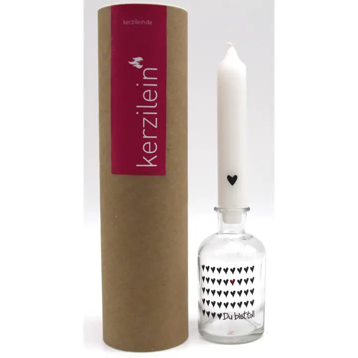 MEA-Living Glas mit Stabkerze anthrazit, "DU BIST TOLL HERZEN"