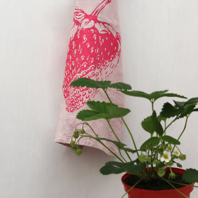 FROHSTOFF Geschirrtuch Leinen Rosa Erdbeere