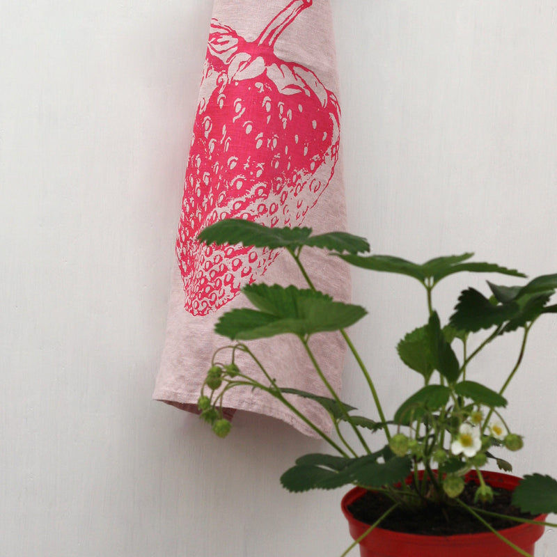 FROHSTOFF Geschirrtuch Leinen Rosa Erdbeere